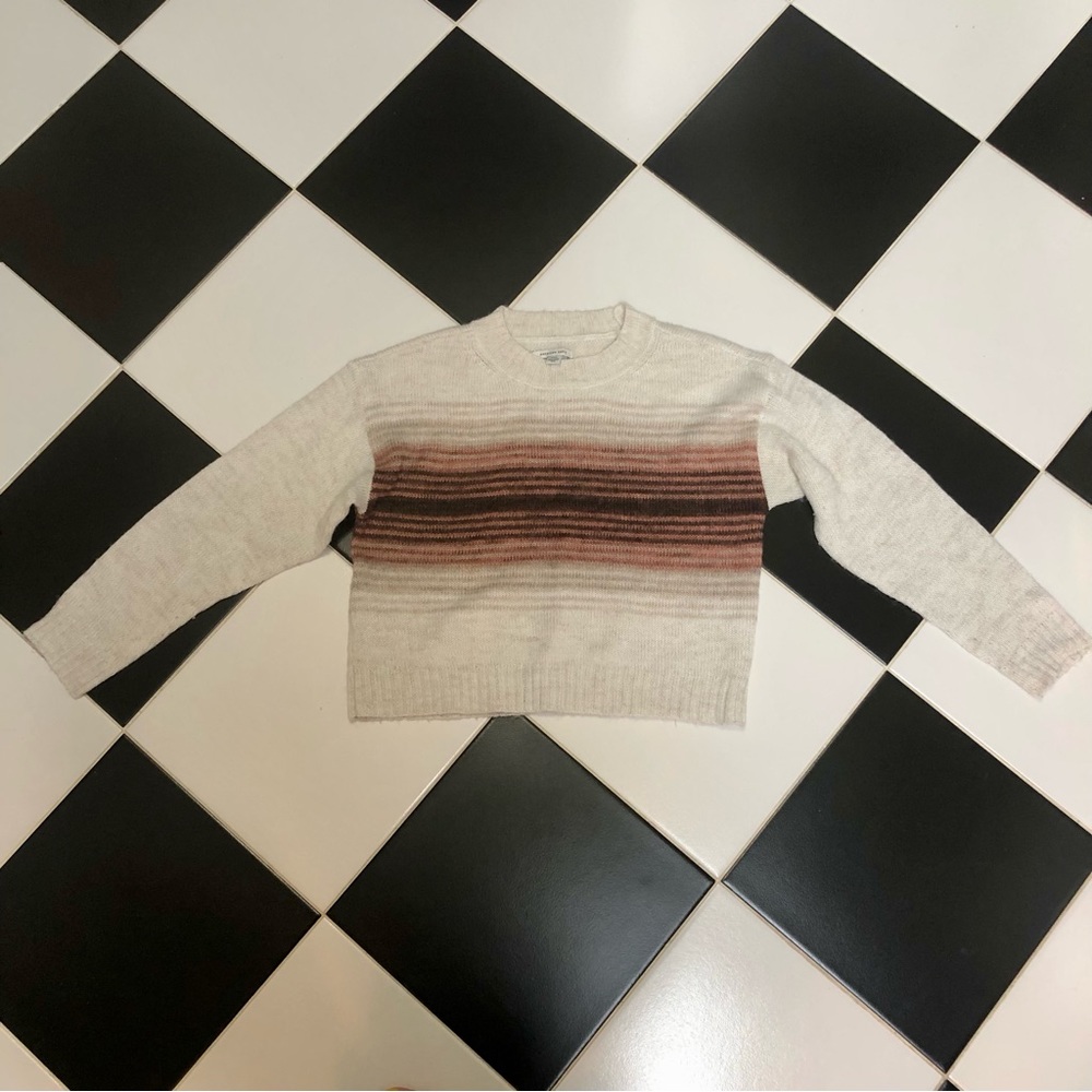 Vintage Y2K American Eagle Semi-Sheer Knit Sweater Stripe Cream Pink Brown Small